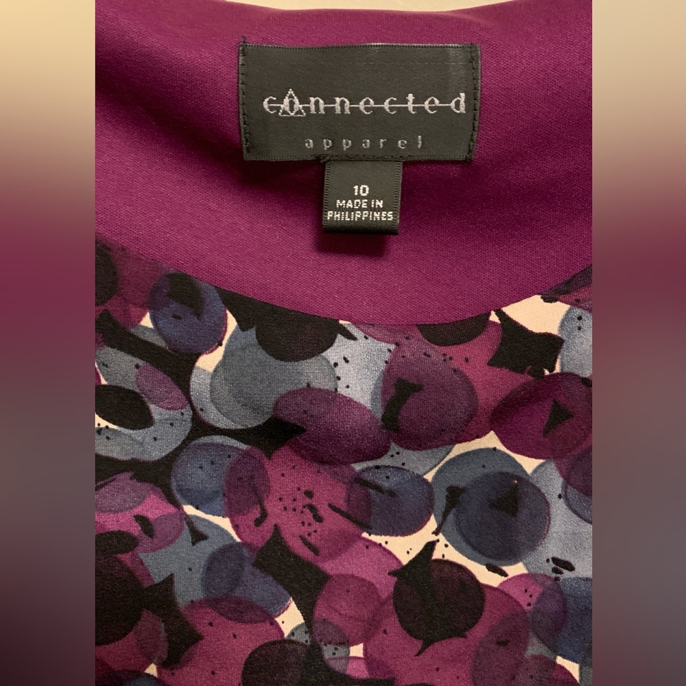 Connected Apparel elbow sleeve dress lined bodice multicolor pleated overlay - Picture 6 of 8